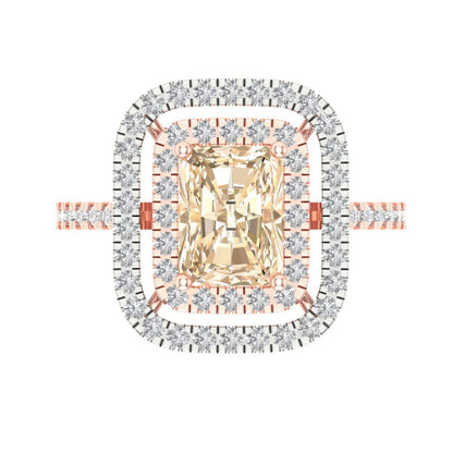 2.62 cttw Natural Morganite Hidden Halo Engagement Ring - Solid Rose/White Gold (VVS1, Emerald Cut,8X6.0mm)