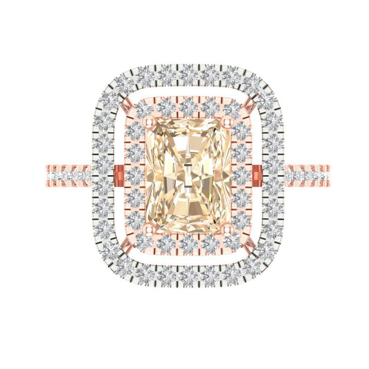 2.62 cttw Natural Morganite Hidden Halo Engagement Ring - Solid Rose/White Gold (VVS1, Emerald Cut,8X6.0mm)