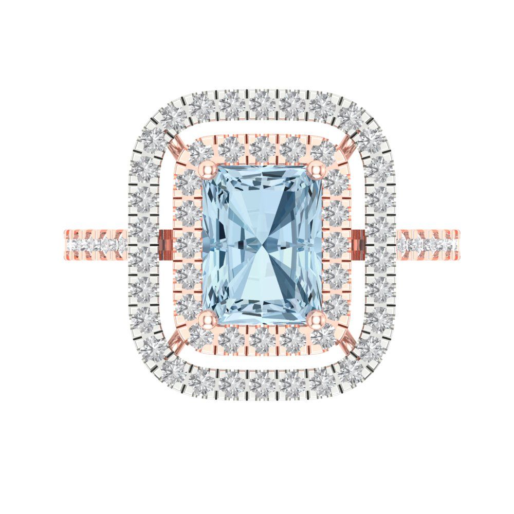 2.62 cttw Natural Aquamarine Hidden Halo Engagement Ring - Solid Rose/White Gold (VVS1, Emerald Cut,8X6.0mm)