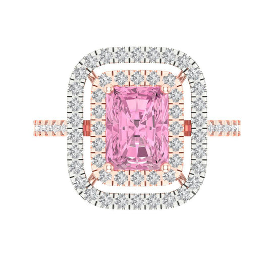 2.62 cttw Zirconia Simulated Pink Diamond Hidden Halo Engagement Ring - Solid Rose/White Gold (VVS1, Emerald Cut,8X6.0mm)