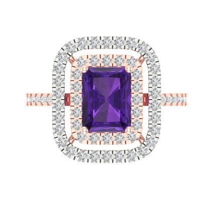 2.62 cttw Natural Amethyst Hidden Halo Engagement Ring - Solid Rose/White Gold (VVS1, Emerald Cut,8X6.0mm)