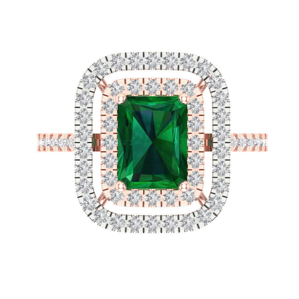 2.62 cttw Simulated Emerald Hidden Halo Engagement Ring - Solid Rose/White Gold (VVS1, Emerald Cut,8X6.0mm)