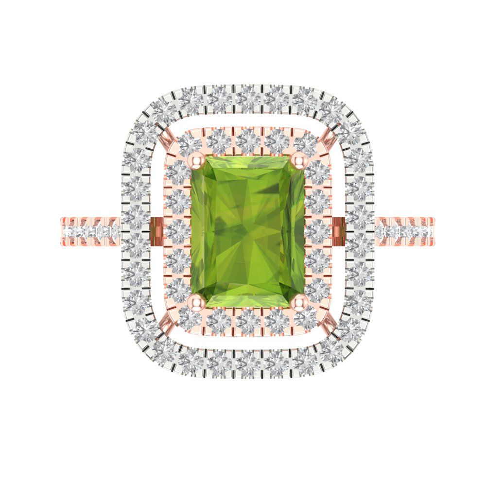 2.62 cttw Natural Peridot Hidden Halo Engagement Ring - Solid Rose/White Gold (VVS1, Emerald Cut,8X6.0mm)