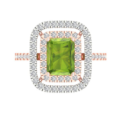 2.62 cttw Natural Peridot Hidden Halo Engagement Ring - Solid Rose/White Gold (VVS1, Emerald Cut,8X6.0mm)
