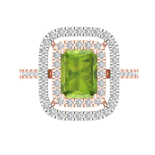 2.62 cttw Natural Peridot Hidden Halo Engagement Ring - Solid Rose/White Gold (VVS1, Emerald Cut,8X6.0mm)
