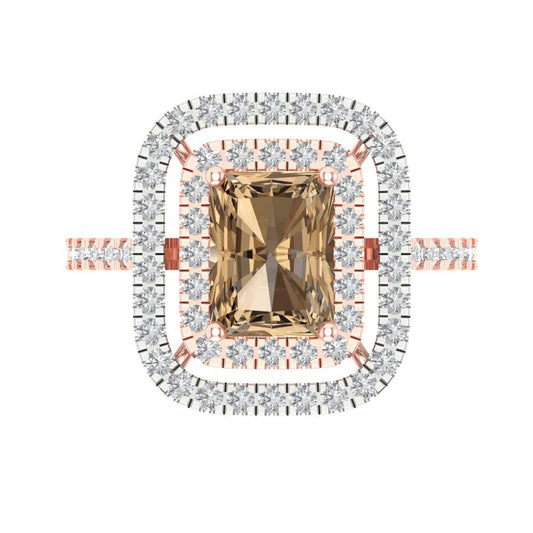 2.62 cttw Zirconia Simulated Champagne Diamond Hidden Halo Engagement Ring - Solid Rose/White Gold (VVS1, Emerald Cut,8X6.0mm)