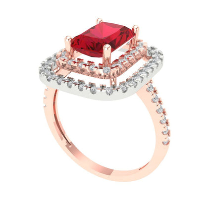 2.62 cttw Simulated Pink Tourmaline Hidden Halo Engagement Ring - Solid Rose/White Gold (VVS1, Emerald Cut,8X6.0mm)