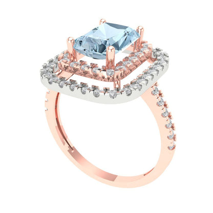 2.62 cttw Natural Sky Blue Topaz Hidden Halo Engagement Ring - Solid Rose/White Gold (VVS1, Emerald Cut,8X6.0mm)