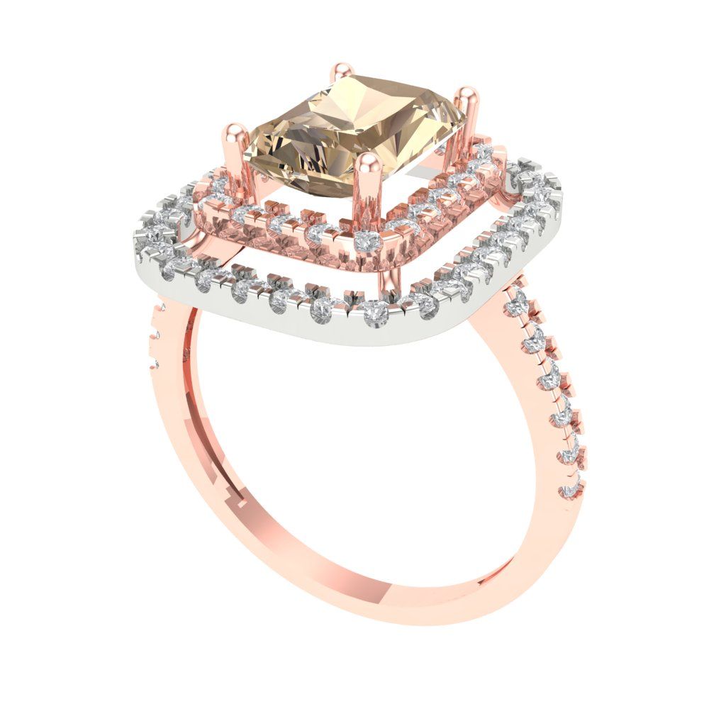 2.62 cttw Yellow Moissanite Hidden Halo Engagement Ring - Solid Rose/White Gold (VVS1, Emerald Cut,8X6.0mm)