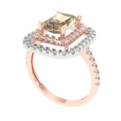 2.62 cttw Yellow Moissanite Hidden Halo Engagement Ring - Solid Rose/White Gold (VVS1, Emerald Cut,8X6.0mm)