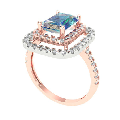 2.62 cttw Blue Moissanite Hidden Halo Engagement Ring - Solid Rose/White Gold (VVS1, Emerald Cut,8X6.0mm)