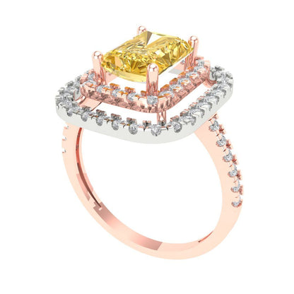 2.62 cttw Natural Citrine Hidden Halo Engagement Ring - Solid Rose/White Gold (VVS1, Emerald Cut,8X6.0mm)