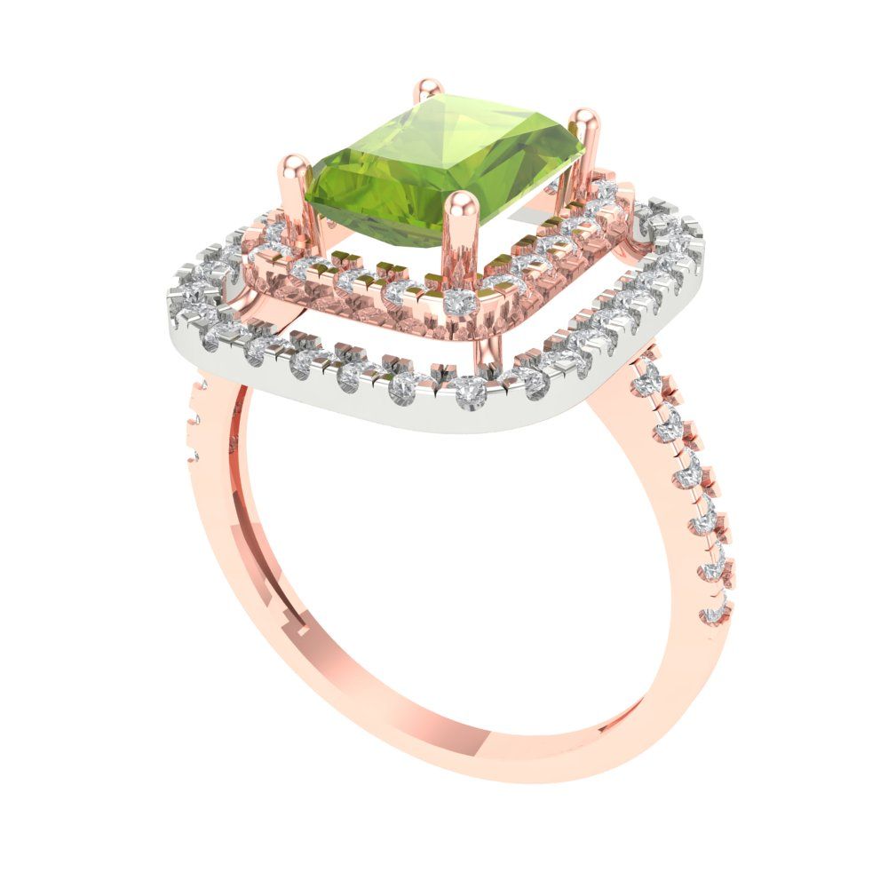 2.62 cttw Natural Peridot Hidden Halo Engagement Ring - Solid Rose/White Gold (VVS1, Emerald Cut,8X6.0mm)