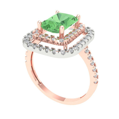 2.62 cttw Zirconia Simulated Green Diamond Hidden Halo Engagement Ring - Solid Rose/White Gold (VVS1, Emerald Cut,8X6.0mm)