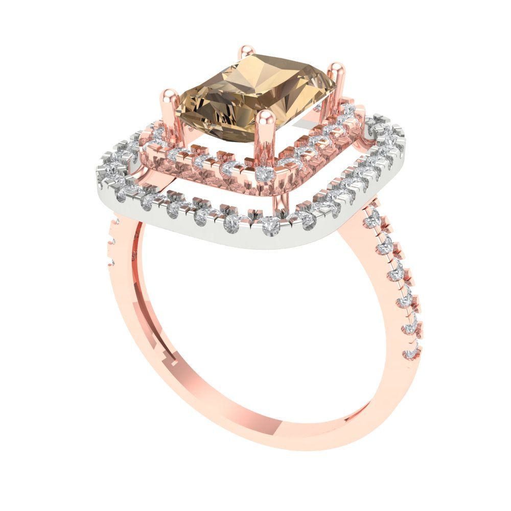 2.62 cttw Zirconia Simulated Champagne Diamond Hidden Halo Engagement Ring - Solid Rose/White Gold (VVS1, Emerald Cut,8X6.0mm)