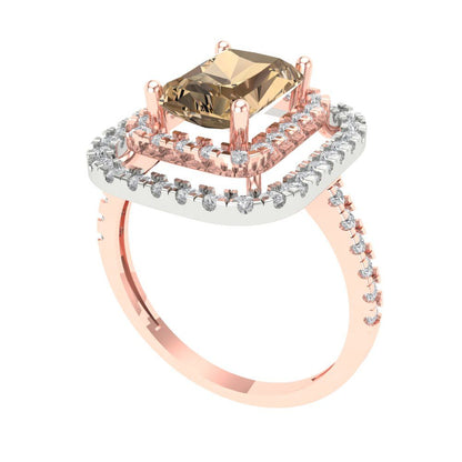 2.62 cttw Zirconia Simulated Champagne Diamond Hidden Halo Engagement Ring - Solid Rose/White Gold (VVS1, Emerald Cut,8X6.0mm)