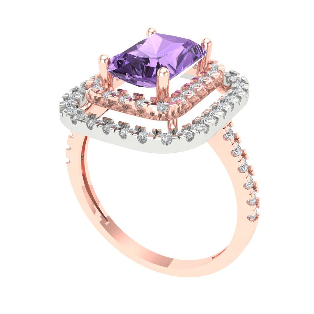 2.62 cttw Simulated Alexandrite Hidden Halo Engagement Ring - Solid Rose/White Gold (VVS1, Emerald Cut,8X6.0mm)