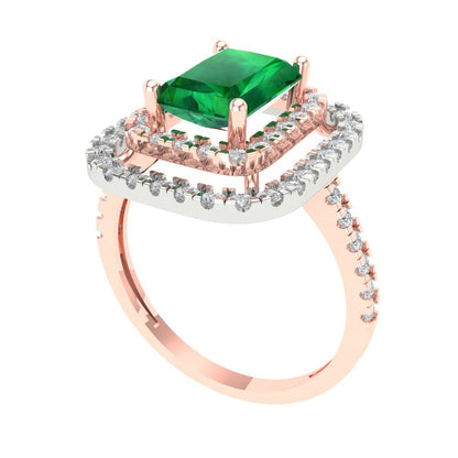 2.62 cttw Simulated Emerald Hidden Halo Engagement Ring - Solid Rose/White Gold (VVS1, Emerald Cut,8X6.0mm)