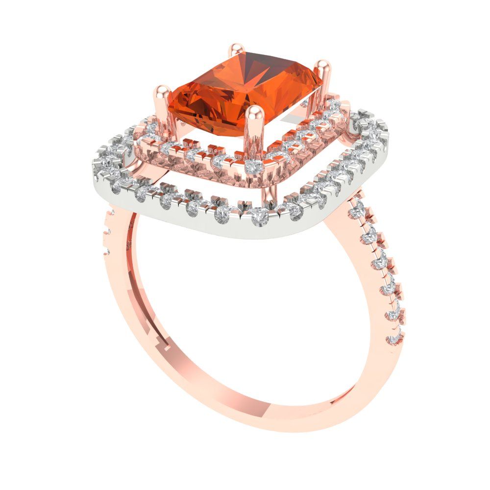2.62 cttw Zirconia Simulated Red Diamond Hidden Halo Engagement Ring - Solid Rose/White Gold (VVS1, Emerald Cut,8X6.0mm)