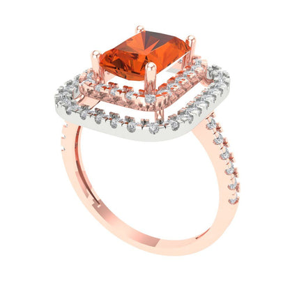 2.62 cttw Zirconia Simulated Red Diamond Hidden Halo Engagement Ring - Solid Rose/White Gold (VVS1, Emerald Cut,8X6.0mm)