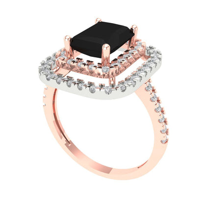 2.62 cttw Natural Onyx Hidden Halo Engagement Ring - Solid Rose/White Gold (VVS1, Emerald Cut,8X6.0mm)