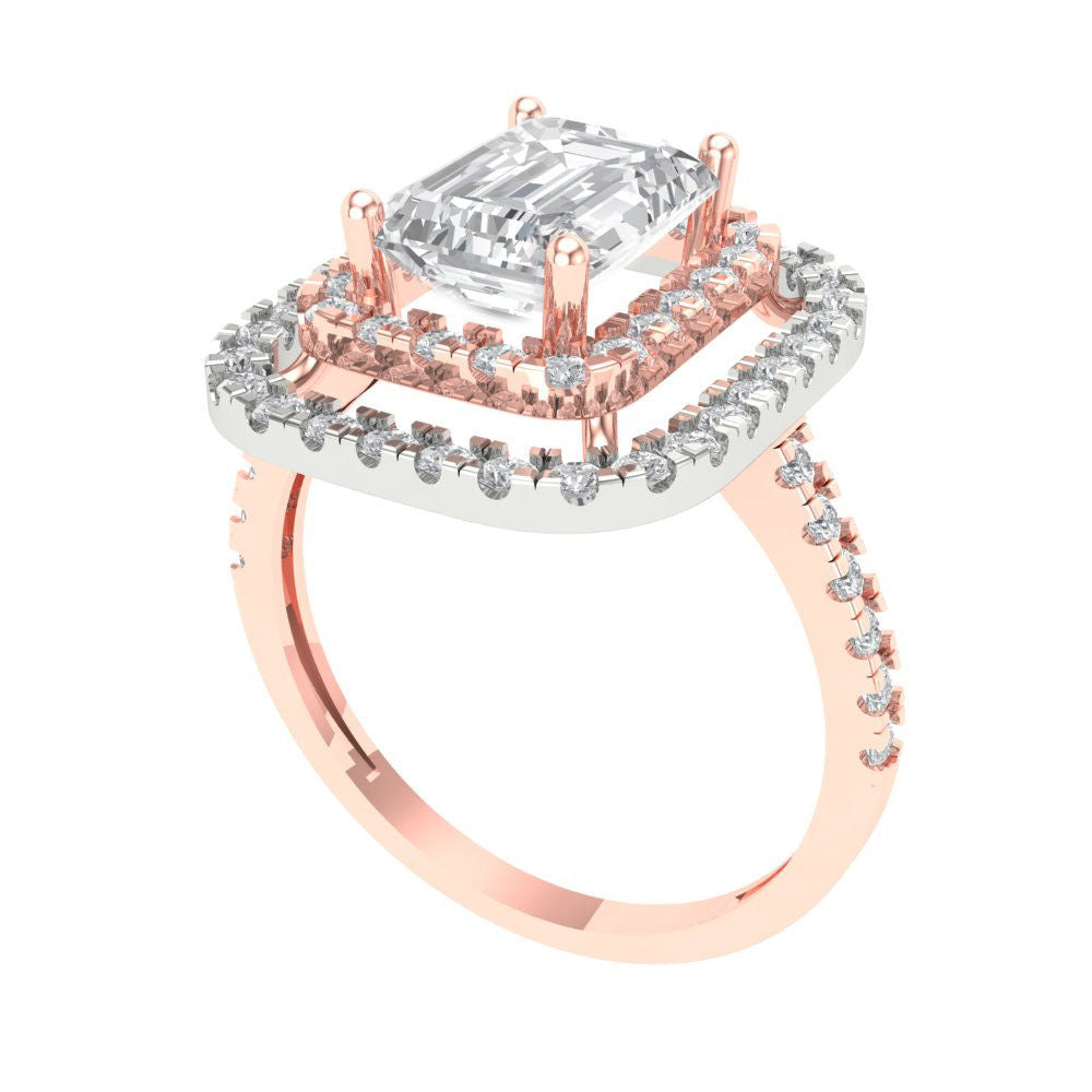 2.62 cttw Moissanite Hidden Halo Engagement Ring - Solid Rose/White Gold (VVS1, Emerald Cut,8X6.0mm)