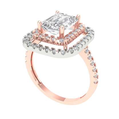 2.62 cttw Moissanite Hidden Halo Engagement Ring - Solid Rose/White Gold (VVS1, Emerald Cut,8X6.0mm)