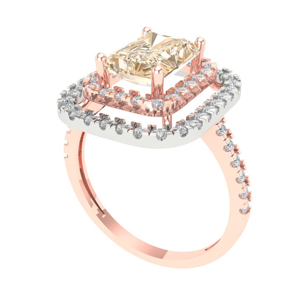 2.62 cttw Natural Morganite Hidden Halo Engagement Ring - Solid Rose/White Gold (VVS1, Emerald Cut,8X6.0mm)