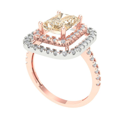 2.62 cttw Natural Morganite Hidden Halo Engagement Ring - Solid Rose/White Gold (VVS1, Emerald Cut,8X6.0mm)