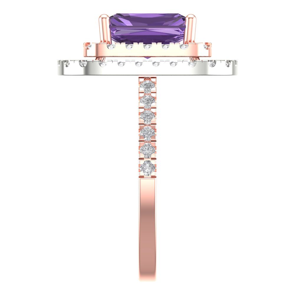 2.62 cttw Simulated Alexandrite Hidden Halo Engagement Ring - Solid Rose/White Gold (VVS1, Emerald Cut,8X6.0mm)