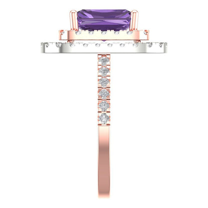 2.62 cttw Simulated Alexandrite Hidden Halo Engagement Ring - Solid Rose/White Gold (VVS1, Emerald Cut,8X6.0mm)