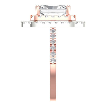 2.62 cttw White Sapphire Hidden Halo Engagement Ring - Solid Rose/White Gold (VVS1, Emerald Cut,8X6.0mm)