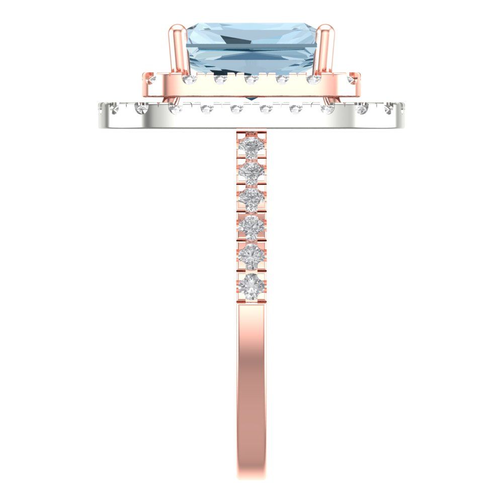 2.62 cttw Natural Aquamarine Hidden Halo Engagement Ring - Solid Rose/White Gold (VVS1, Emerald Cut,8X6.0mm)