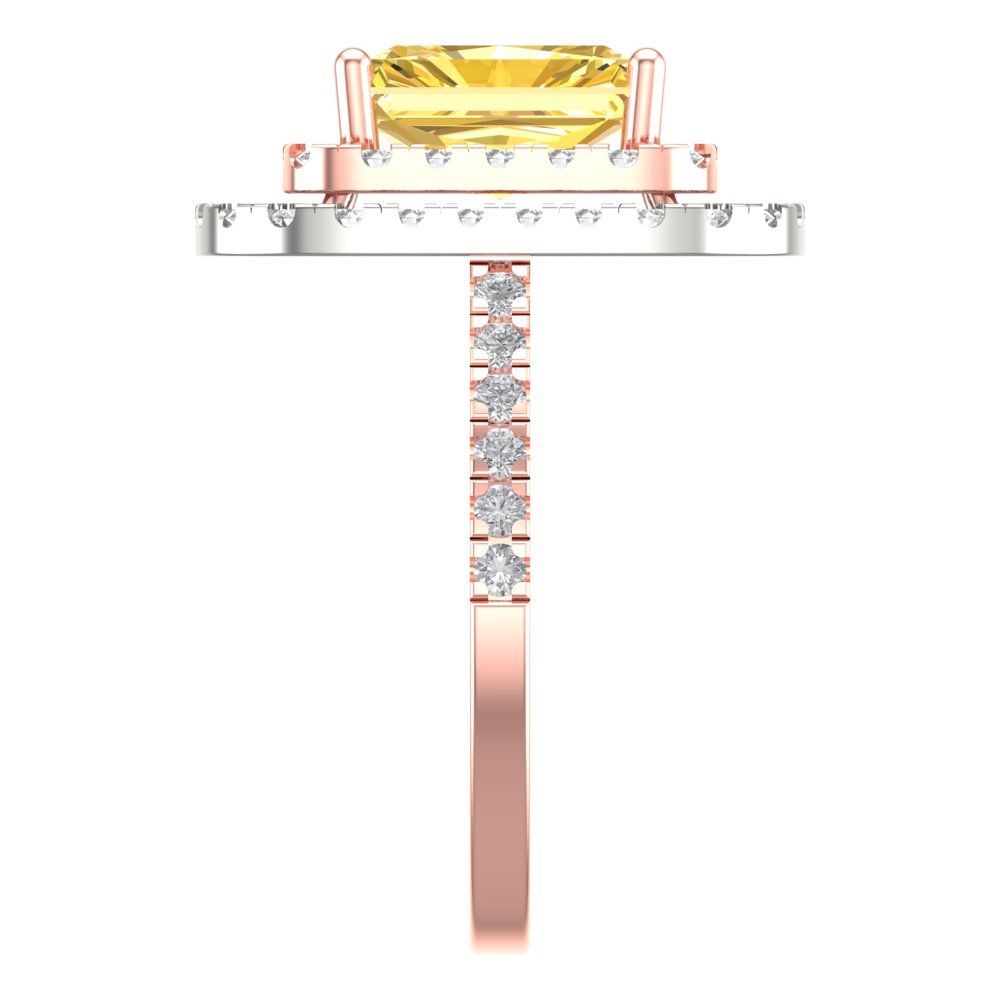 2.62 cttw Zirconia Simulated Yellow Diamond Hidden Halo Engagement Ring - Solid Rose/White Gold (VVS1, Emerald Cut,8X6.0mm)