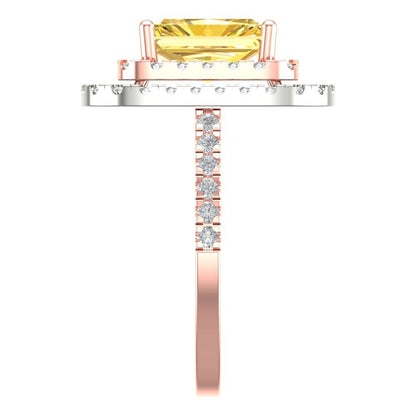 2.62 cttw Zirconia Simulated Yellow Diamond Hidden Halo Engagement Ring - Solid Rose/White Gold (VVS1, Emerald Cut,8X6.0mm)