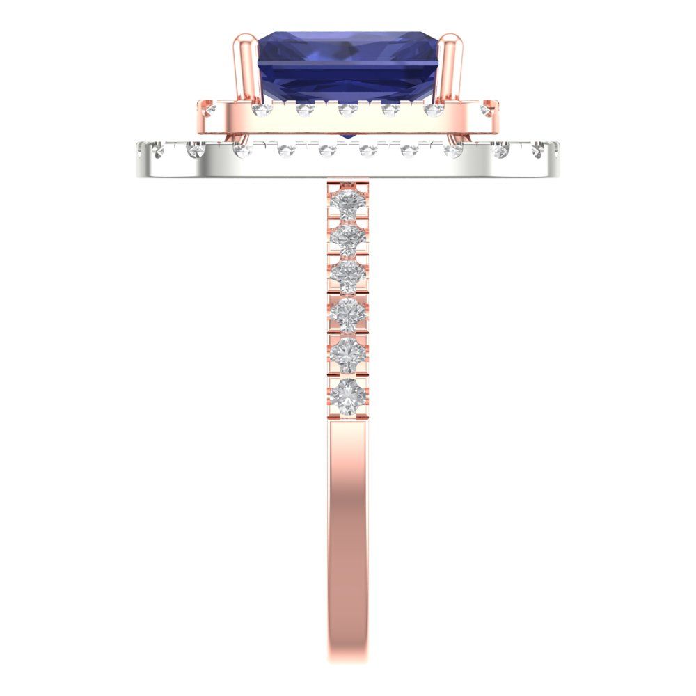2.62 cttw Simulated Tanzanite Hidden Halo Engagement Ring - Solid Rose/White Gold (VVS1, Emerald Cut,8X6.0mm)