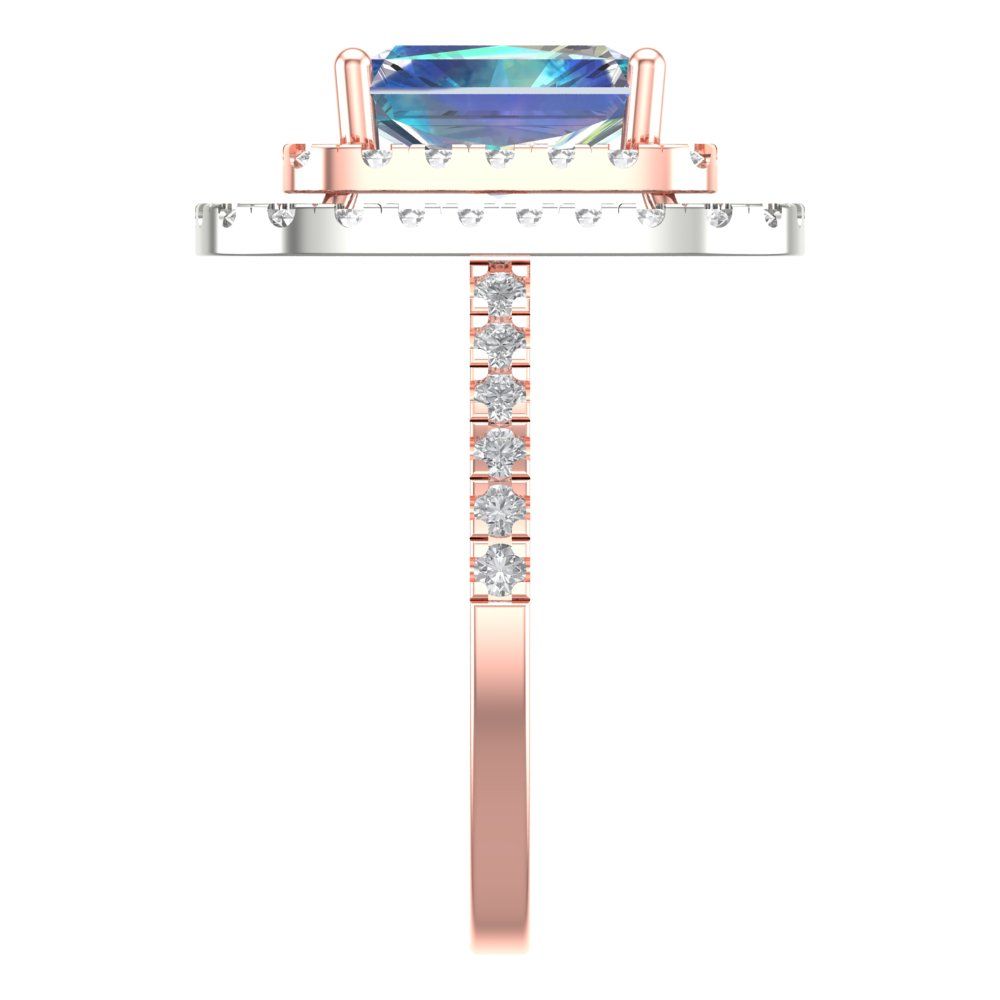 2.62 cttw Blue Moissanite Hidden Halo Engagement Ring - Solid Rose/White Gold (VVS1, Emerald Cut,8X6.0mm)