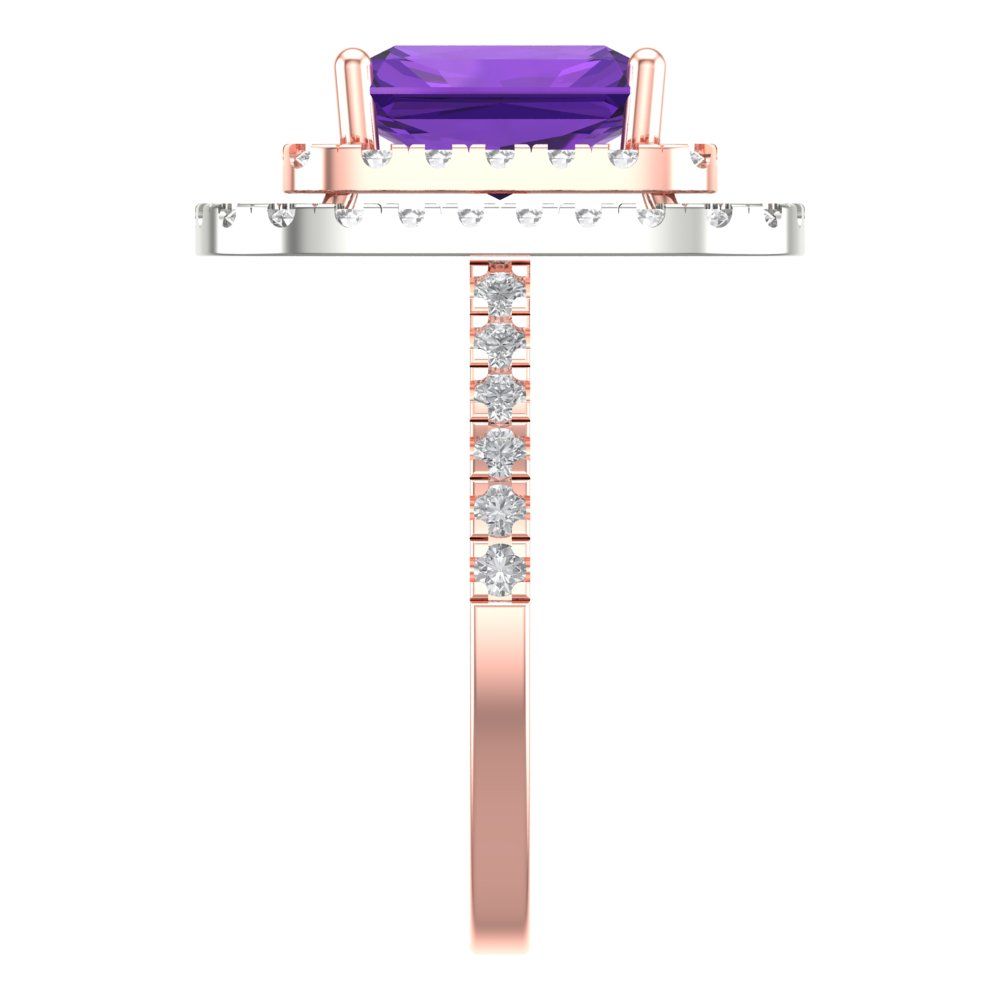 2.62 cttw Natural Amethyst Hidden Halo Engagement Ring - Solid Rose/White Gold (VVS1, Emerald Cut,8X6.0mm)