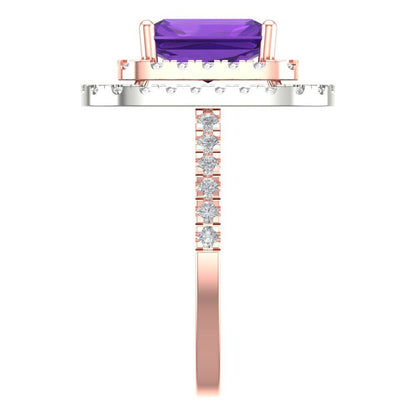 2.62 cttw Natural Amethyst Hidden Halo Engagement Ring - Solid Rose/White Gold (VVS1, Emerald Cut,8X6.0mm)