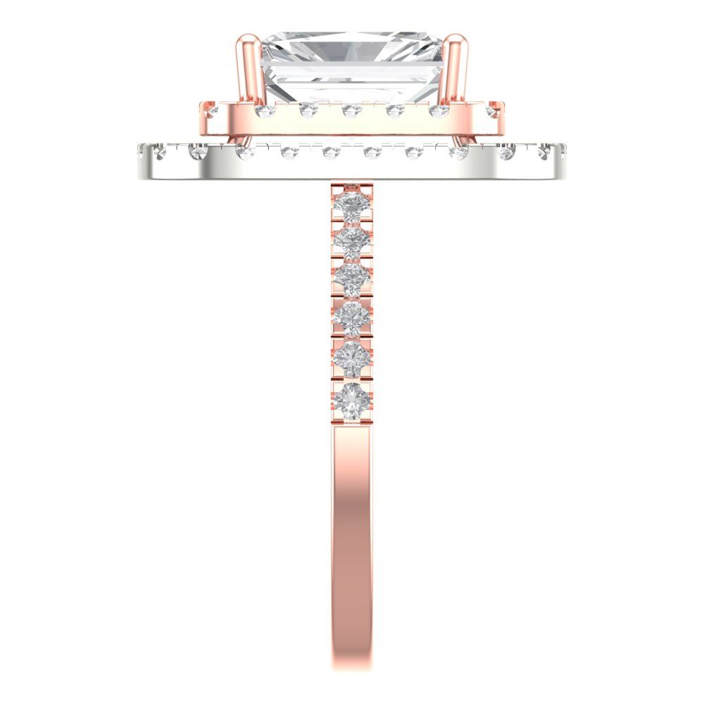 2.62 cttw Moissanite Hidden Halo Engagement Ring - Solid Rose/White Gold (VVS1, Emerald Cut,8X6.0mm)