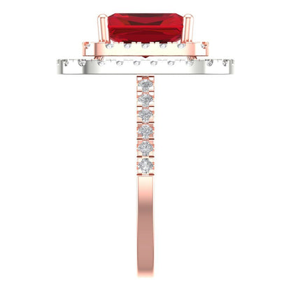 2.62 cttw Simulated Ruby Hidden Halo Engagement Ring - Solid Rose/White Gold (VVS1, Emerald Cut,8X6.0mm)