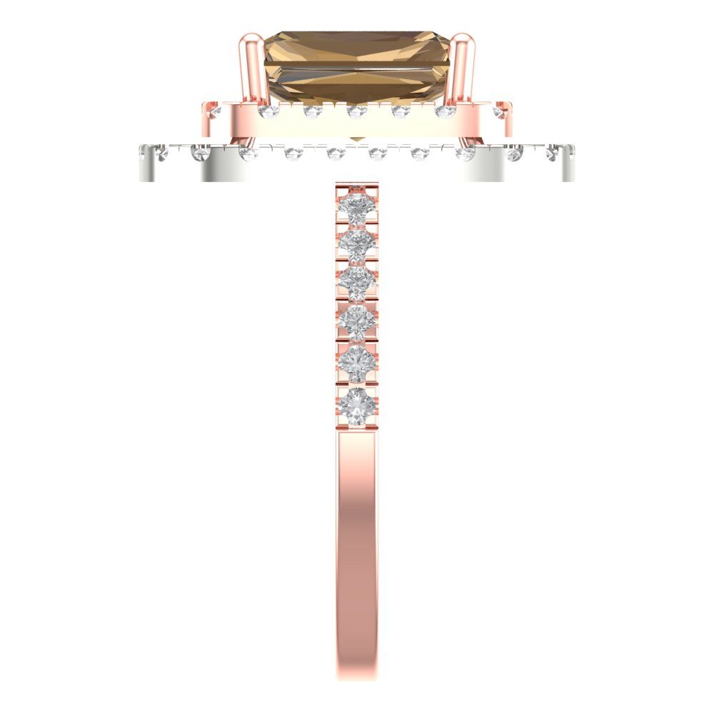 2.62 cttw Zirconia Simulated Champagne Diamond Hidden Halo Engagement Ring - Solid Rose/White Gold (VVS1, Emerald Cut,8X6.0mm)