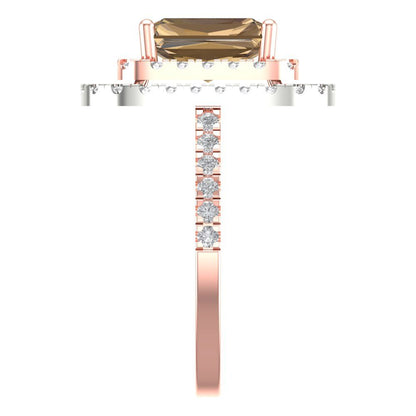 2.62 cttw Zirconia Simulated Champagne Diamond Hidden Halo Engagement Ring - Solid Rose/White Gold (VVS1, Emerald Cut,8X6.0mm)