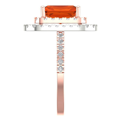 2.62 cttw Zirconia Simulated Red Diamond Hidden Halo Engagement Ring - Solid Rose/White Gold (VVS1, Emerald Cut,8X6.0mm)