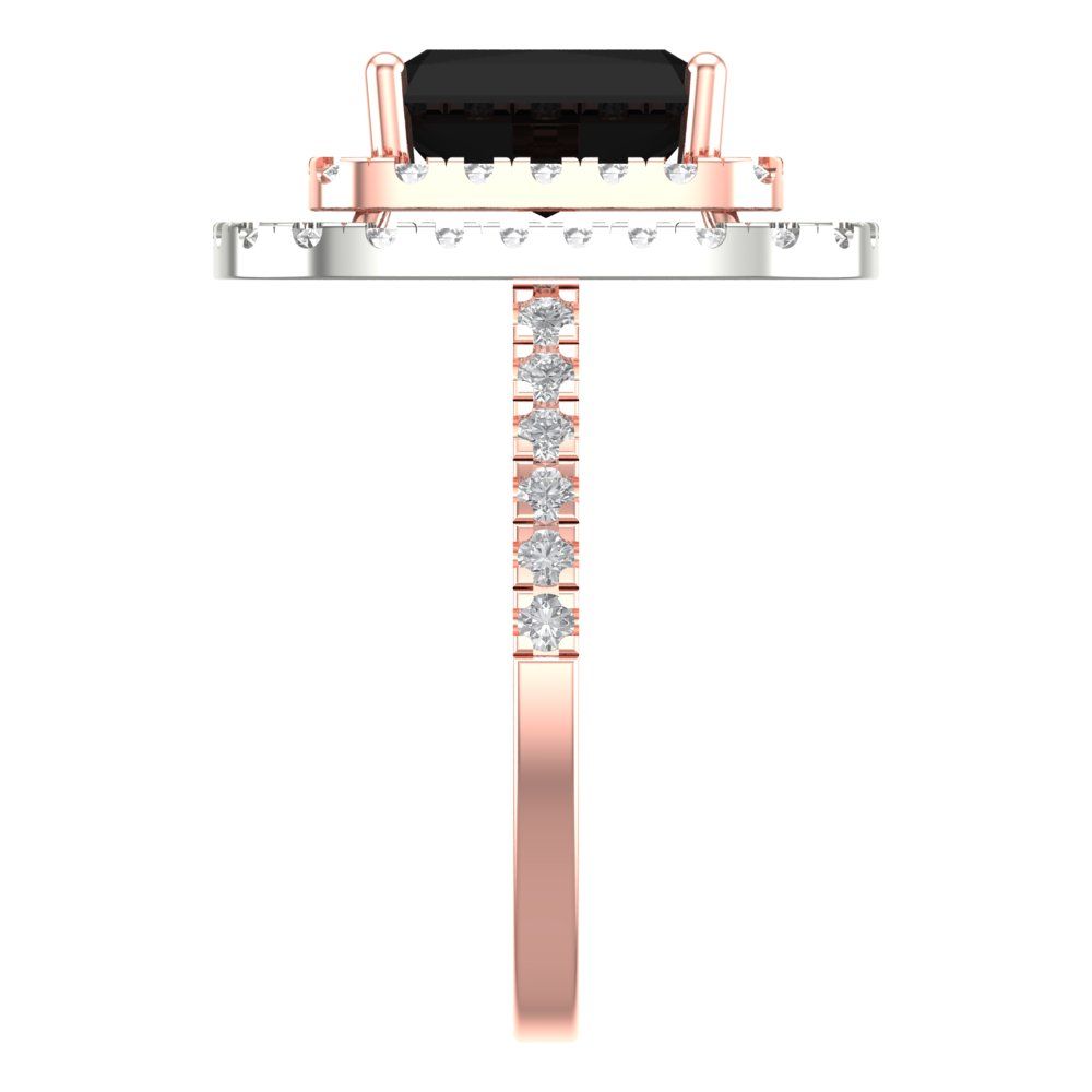 2.62 cttw Natural Onyx Hidden Halo Engagement Ring - Solid Rose/White Gold (VVS1, Emerald Cut,8X6.0mm)