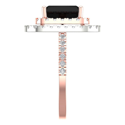 2.62 cttw Natural Onyx Hidden Halo Engagement Ring - Solid Rose/White Gold (VVS1, Emerald Cut,8X6.0mm)