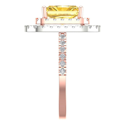 2.62 cttw Natural Citrine Hidden Halo Engagement Ring - Solid Rose/White Gold (VVS1, Emerald Cut,8X6.0mm)
