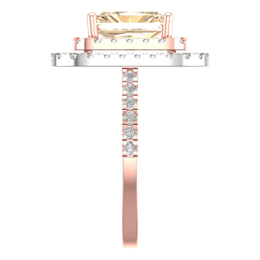 2.62 cttw Natural Morganite Hidden Halo Engagement Ring - Solid Rose/White Gold (VVS1, Emerald Cut,8X6.0mm)