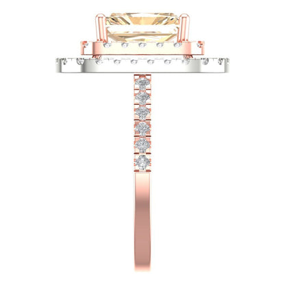 2.62 cttw Natural Morganite Hidden Halo Engagement Ring - Solid Rose/White Gold (VVS1, Emerald Cut,8X6.0mm)