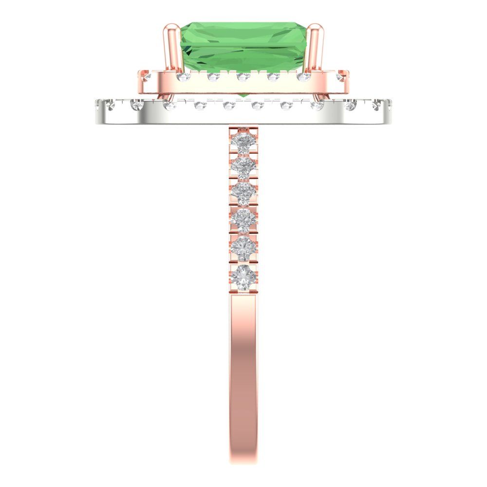 2.62 cttw Zirconia Simulated Green Diamond Hidden Halo Engagement Ring - Solid Rose/White Gold (VVS1, Emerald Cut,8X6.0mm)